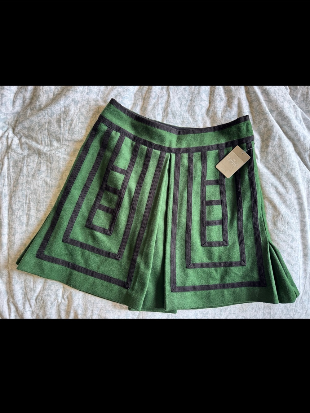 Maeve Green and Black Felt A-Line Skirt